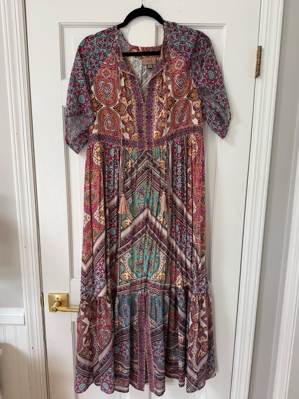 Anthropologie/Kachel Boho Paisley Tiered Maxi Dress - Pink Multi